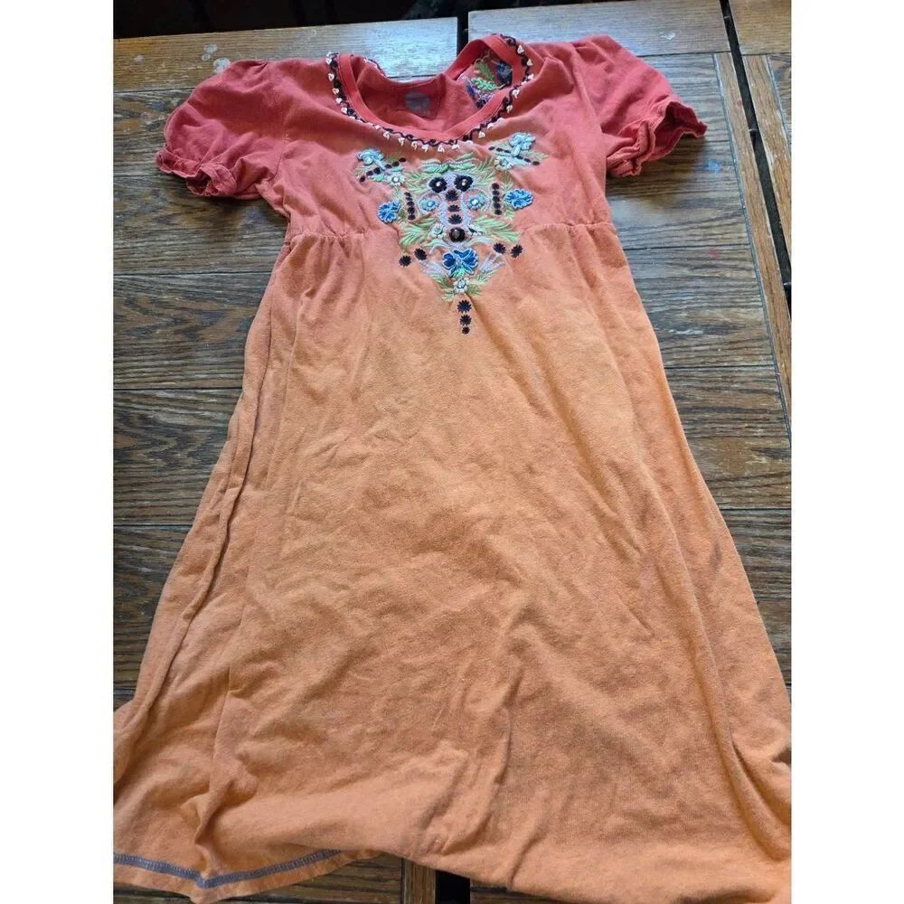 Double D ranch ombre orange/yellow embroidered dress sz XS